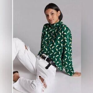 Maeve by Anthropologie Green Geometric Print Turtleneck Sweater Small